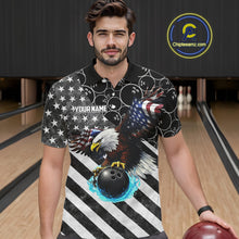 Load image into Gallery viewer, Black and White American flag Eagle Bowling shirt for men custom Patriotic Bowling Team League Jersey NQS11424
