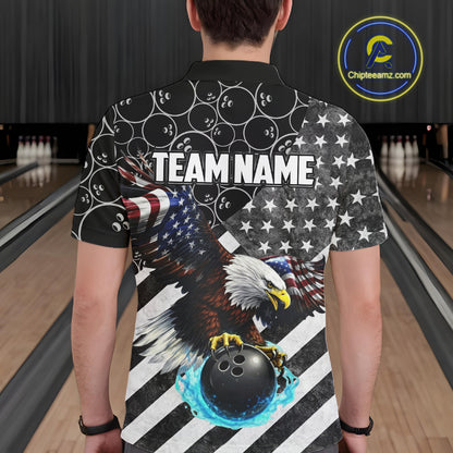 Black and White American flag Eagle Bowling shirt for men custom Patriotic Bowling Team League Jersey NQS11424