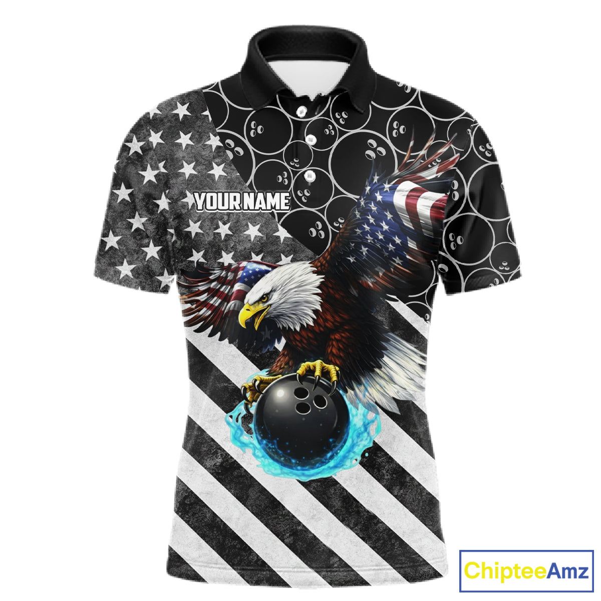 Black and White American flag Eagle Bowling shirt for men custom Patriotic Bowling Team League Jersey NQS11424