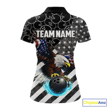 Black and White American flag Eagle Women Bowling shirts custom Patriotic Bowling Team League Jersey NQS11424