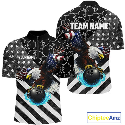 Black and White American flag Eagle Bowling shirt for men custom Patriotic Bowling Team League Jersey NQS11424