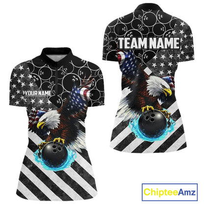 Black and White American flag Eagle Women Bowling shirts custom Patriotic Bowling Team League Jersey NQS11424