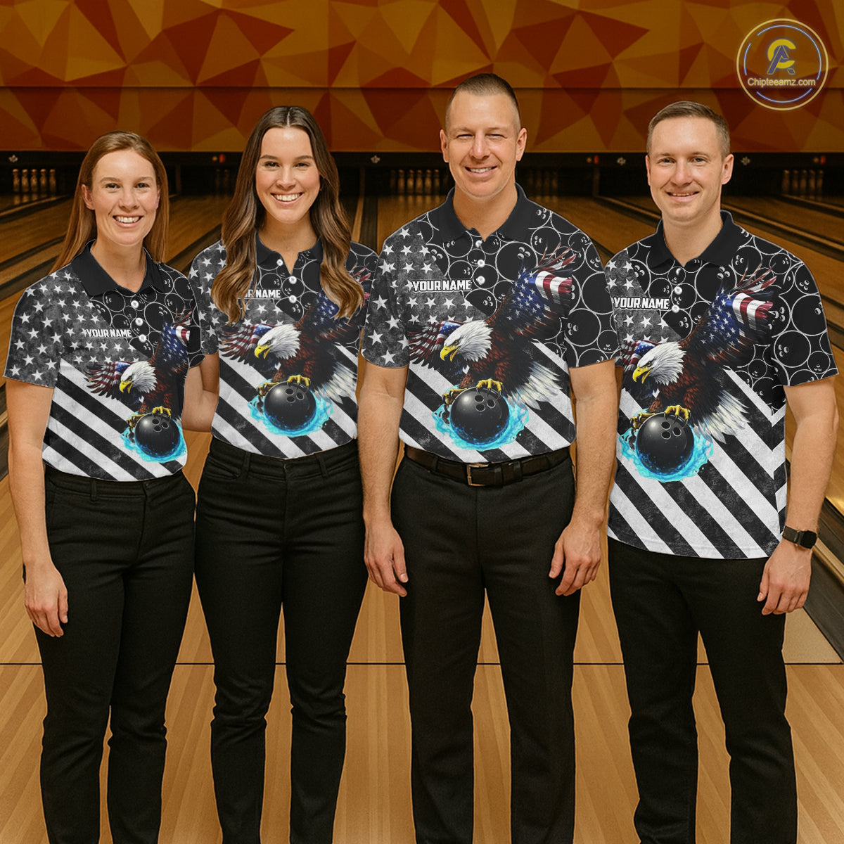 Black and White American flag Eagle Women Bowling shirts custom Patriotic Bowling Team League Jersey NQS11424
