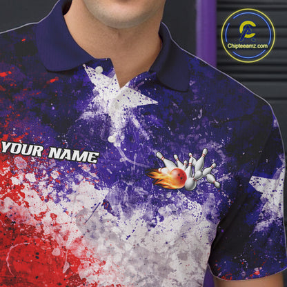 Custom Texas Flag Bowling Polo, 1/4 zip Shirts For Men, Patriotic Texas Bowling Team League Jerseys NQS11626