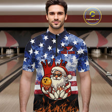 Load image into Gallery viewer, Custom American Flag Flame Funny Santa Christmas Bowling Shirts For Men, Bowling Team Jersey NQS11040