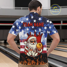 Load image into Gallery viewer, Custom American Flag Flame Funny Santa Christmas Bowling Shirts For Men, Bowling Team Jersey NQS11040