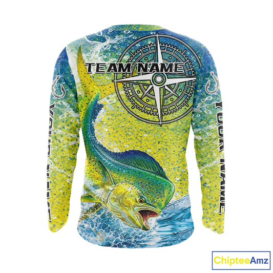 Personalized Mahi Mahi Fishing Shirts Green Scales Compass Performance Tournament Mahi Mahi Jerseys NQS11441
