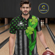 Load image into Gallery viewer, Custom Black Grunge US Flag Patriotic Bowling Shirt For Men Green Shamrock St Patrick Team Jersey NQS11447