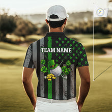 Load image into Gallery viewer, Custom Black Grunge US Flag Patriotic Golf Polo shirts for Men Green Shamrock St Patrick Team Jersey NQS11448