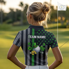 Load image into Gallery viewer, Custom Black Grunge US Flag Patriotic Golf Polo shirt for Women Green Shamrock St Patrick Team Jersey NQS11448