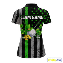 Load image into Gallery viewer, Custom Black Grunge US Flag Patriotic Golf Polo shirt for Women Green Shamrock St Patrick Team Jersey NQS11448