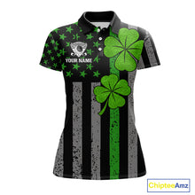 Load image into Gallery viewer, Custom Black Grunge US Flag Patriotic Golf Polo shirt for Women Green Shamrock St Patrick Team Jersey NQS11448