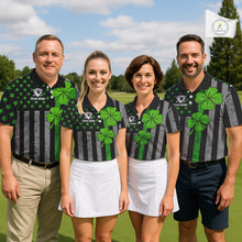 Load image into Gallery viewer, Custom Black Grunge US Flag Patriotic Golf Polo shirts for Men Green Shamrock St Patrick Team Jersey NQS11448