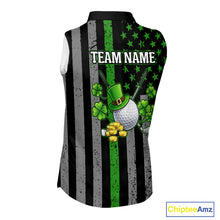 Load image into Gallery viewer, Custom Black Grunge US Flag Patriotic Sleeveless Polo shirts Green Shamrock St Patrick Golf Jersey NQS11448