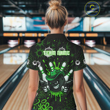 Load image into Gallery viewer, Funny Black and Green Bowling Cowboy gun Women bowling polo, 1/4 zip shirt Custom bowling team jersey NQS10658