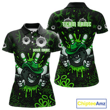 Load image into Gallery viewer, Funny Black and Green Bowling Cowboy gun Women bowling polo, 1/4 zip shirt Custom bowling team jersey NQS10658