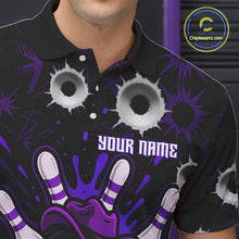Load image into Gallery viewer, Funny Black and Purple Bowling Cowboy gun Men bowling polo, 1/4 zip shirts Custom bowling team jersey NQS10659