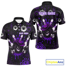 Load image into Gallery viewer, Funny Black and Purple Bowling Cowboy gun Men bowling polo, 1/4 zip shirts Custom bowling team jersey NQS10659