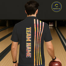 Load image into Gallery viewer, Personalized Watercolor Stripes Retro Bowling Team Hawaiian Shirts, Black Bowling Attire For Team NQS11652