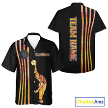 Load image into Gallery viewer, Personalized Watercolor Stripes Retro Bowling Team Hawaiian Shirts, Black Bowling Attire For Team NQS11652