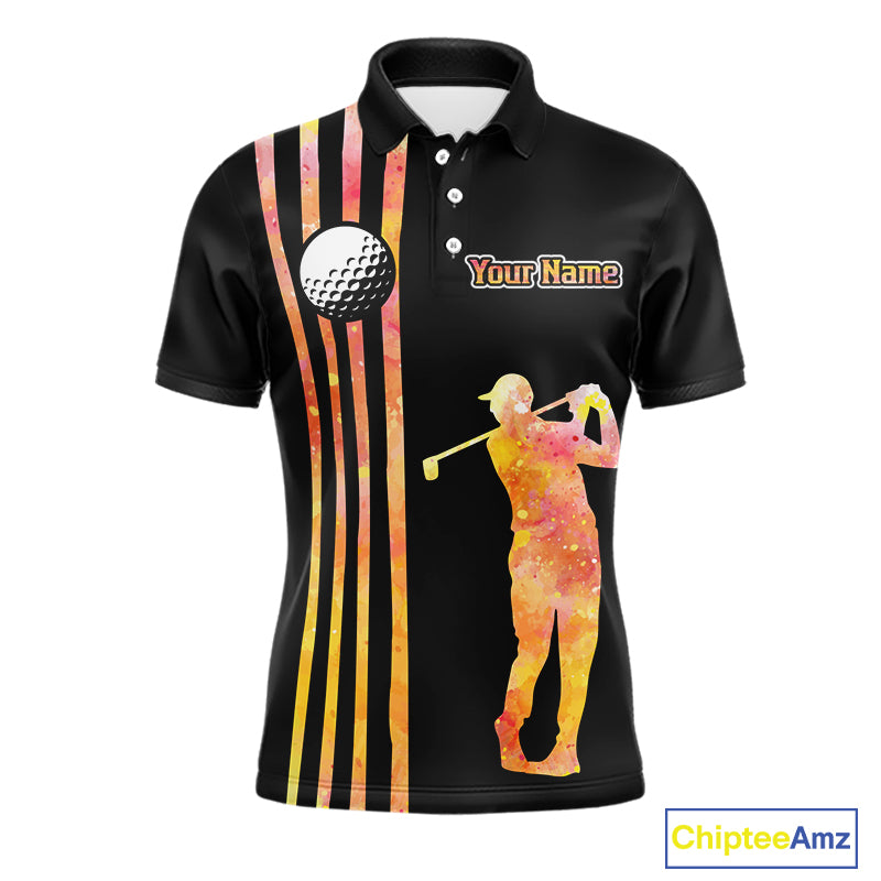 Personalized Watercolor Stripes Golf Polo Shirts For Men, Black Team Mens Golf Attire NQS11651