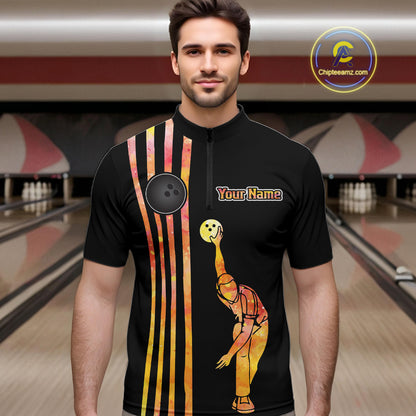 Personalized Watercolor Stripes Retro Bowling Team Shirts For Men, Black Bowling Attire For Men NQS11652