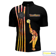 Load image into Gallery viewer, Personalized Watercolor Stripes Retro Bowling Team Shirts For Men, Black Bowling Attire For Men NQS11652