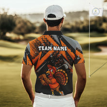 Load image into Gallery viewer, Custom Funny Turkey Mens Golf tops Black &amp; Orange camo Thanksgiving Golf polo shirt for men NQS10672