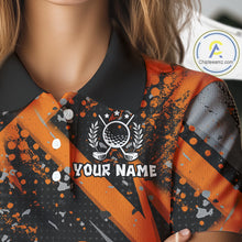 Load image into Gallery viewer, Custom Funny Turkey Ladies Golf tops Black &amp; Orange camo Thanksgiving Golf polo shirt for Women NQS10672