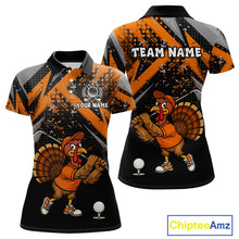 Load image into Gallery viewer, Custom Funny Turkey Ladies Golf tops Black &amp; Orange camo Thanksgiving Golf polo shirt for Women NQS10672