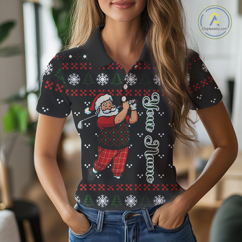 Funny Ugly Christmas pattern Santa Golf Polo Shirts For Women Custom best Ladies golf wear golf gifts NQS11067