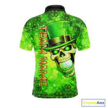 Load image into Gallery viewer, Funny Skull green shamrock pattern Golf Polo Shirts For Men Custom St Patrick's Day mens golf tops NQS11662