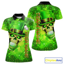 Load image into Gallery viewer, Funny Skull green shamrock pattern Golf Polo Shirts For Women Custom St Patrick's Day ladies golf top NQS11662