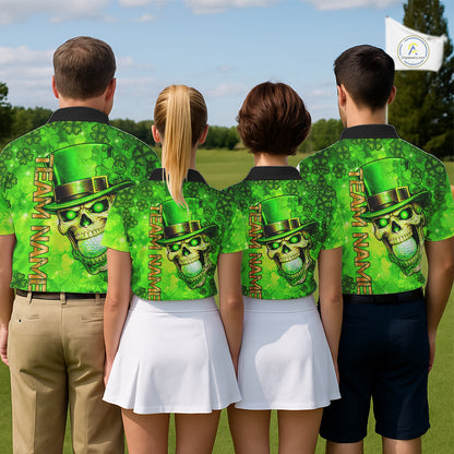 Funny Skull green shamrock pattern Golf Polo Shirts For Men Custom St Patrick's Day mens golf tops NQS11662