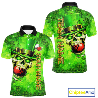 Funny Skull green shamrock pattern Bowling Shirt For Men Custom St Patrick's Day team bowling jerseys NQS11663
