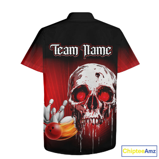 Black & Red Skull Bowling Hawaiian shirt Custom team bowling jerseys, Gift for bowler NQS11480