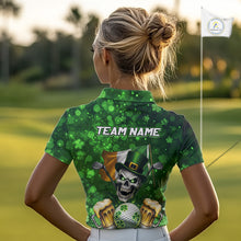Load image into Gallery viewer, Custom Funny Skull Golf and Beer Ireland Flag Green St Patrick Team Golf Polo shirts for Women NQS11485