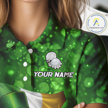 Load image into Gallery viewer, Custom Funny Skull Golf and Beer Ireland Flag Green St Patrick Team Golf Polo shirts for Women NQS11485