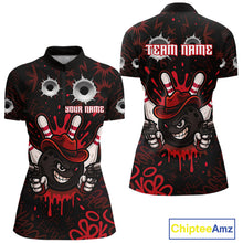 Load image into Gallery viewer, Funny Black and Red Bowling Cowboy gun Women bowling polo, 1/4 zip shirt Custom bowling team jersey NQS10690
