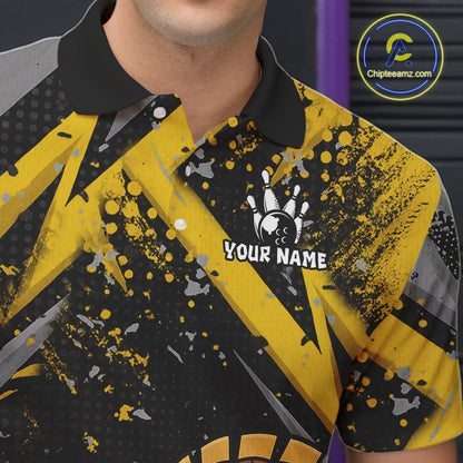 Custom Funny Turkey Bowling Jersey Black and Yellow Thanksgiving Bowling Team Men Polo, 1/4 Zip Shirt NQS10900