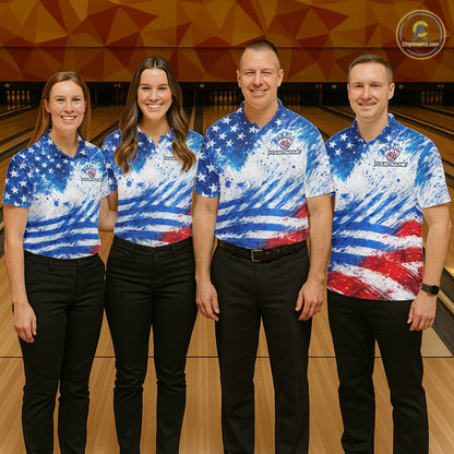 Red, White and Blue American Flag Bowling Shirts For Men Custom patriotic Team Bowling Jerseys NQS11505