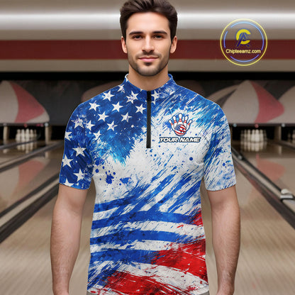 Red, White and Blue American Flag Bowling Shirts For Men Custom patriotic Team Bowling Jerseys NQS11505