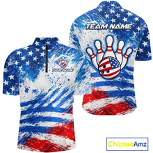 Load image into Gallery viewer, Red, White and Blue American Flag Bowling Shirts For Men Custom patriotic Team Bowling Jerseys NQS11505