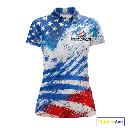 Red, White and Blue American Flag Golf Polo Shirts For Ladies Custom patriotic Team womens golf tops NQS11506