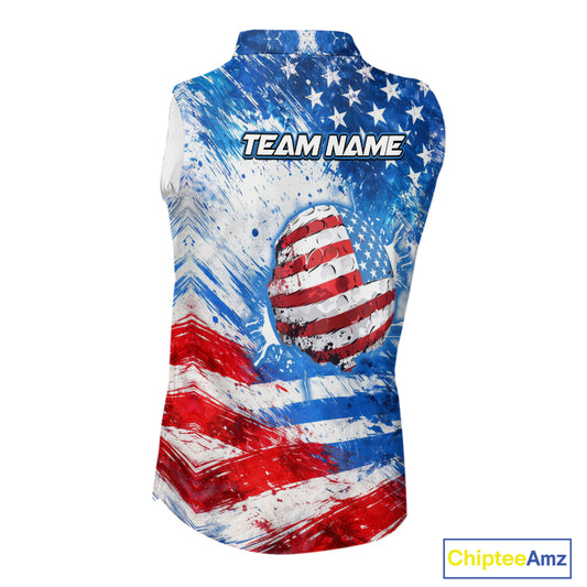 Red, White and Blue American Flag Sleeveless Golf Polo Shirts Custom patriotic Team womens golf tops NQS11506