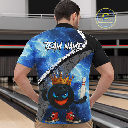 Funny King Crown Bowling Blue Lightning Thunder Bowling Shirts for Men Custom Bowling Team Jersey NQS10928