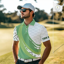 Load image into Gallery viewer, White and Green Golf pattern polo golf shirt for men Custom men's golf outfit, unique golf gifts NQS11107