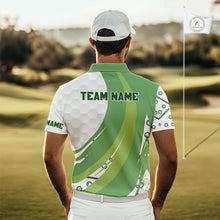 Load image into Gallery viewer, White and Green Golf pattern polo golf shirt for men Custom men's golf outfit, unique golf gifts NQS11107