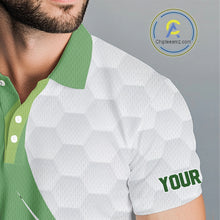 Load image into Gallery viewer, White and Green Golf pattern polo golf shirt for men Custom men's golf outfit, unique golf gifts NQS11107