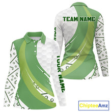 Load image into Gallery viewer, White and Green Golf pattern polo golf shirt for Women Custom ladies's golf outfit, unique golf gifts NQS11107